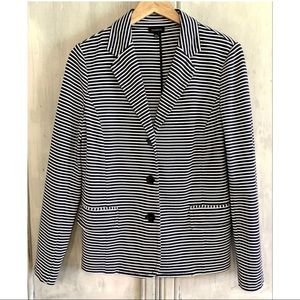 Talbots Navy Blue White Stripe Knit Blazer Sz L